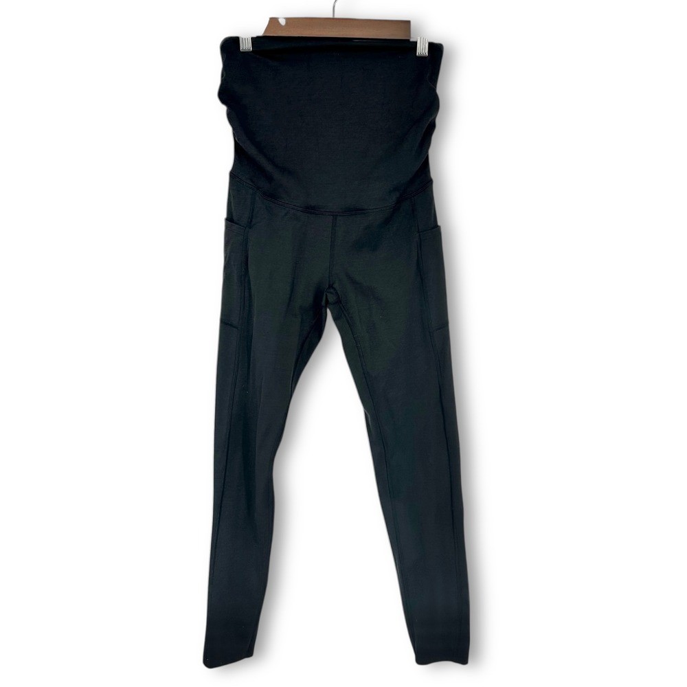 Iuga Maternity Leggings Sz M‎ Black Over Belly High Waist Yoga Pants Pockets 25"